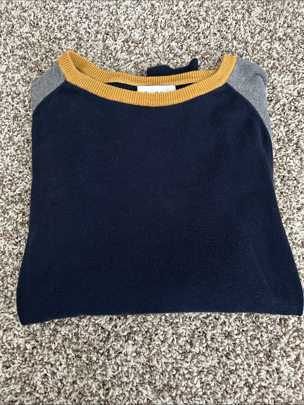 Goodfellow & Co Navy Long Sleeve Tee with Mustard Collar and Gray Shoulders